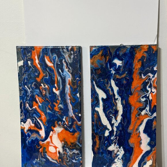 Blue Fire Abstract Canvas Duo - Picture 3 of 3